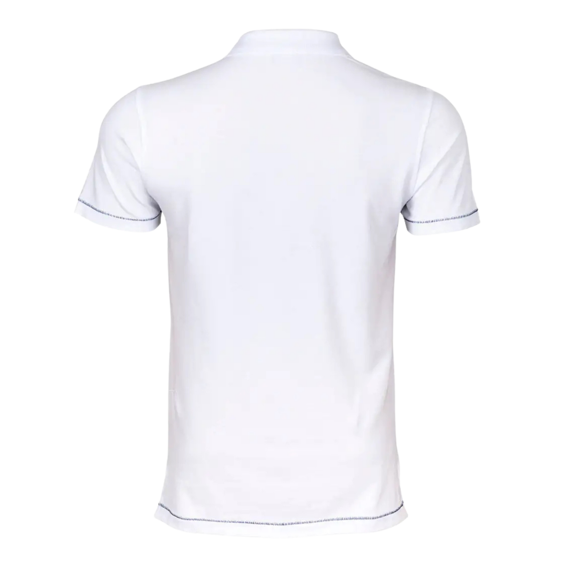 Men's Nautical Cotton Polo Shirt in white with a large aquamarine blue anchor graphic on the front, featuring a classic two-button collar and the embroidered Anemoss logo.