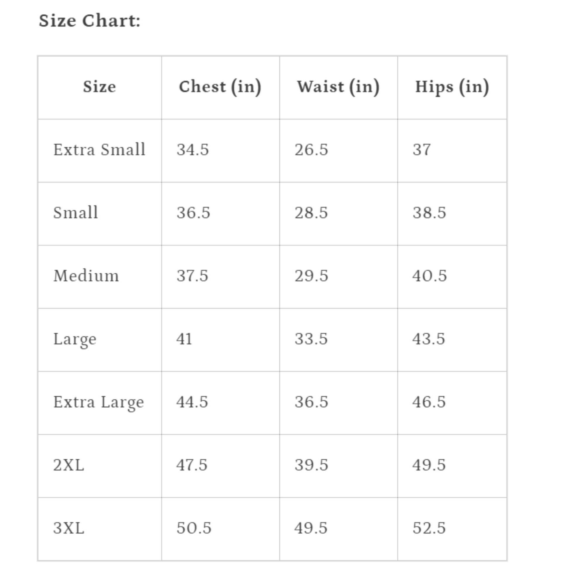 size chart