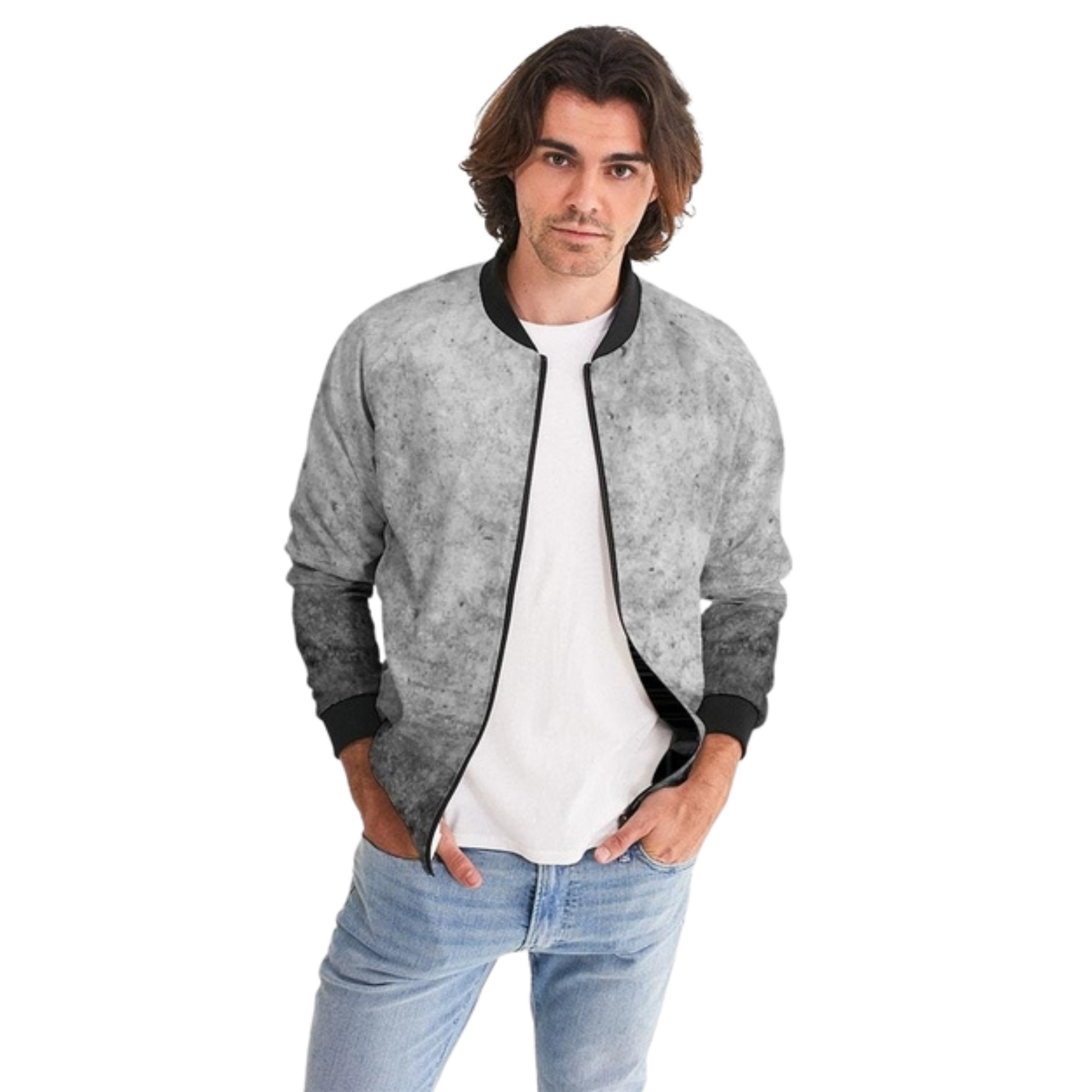 Men's Silver Wolf Lightweight Bomber Jacket - Ash and Chrome Clothing Co LLC