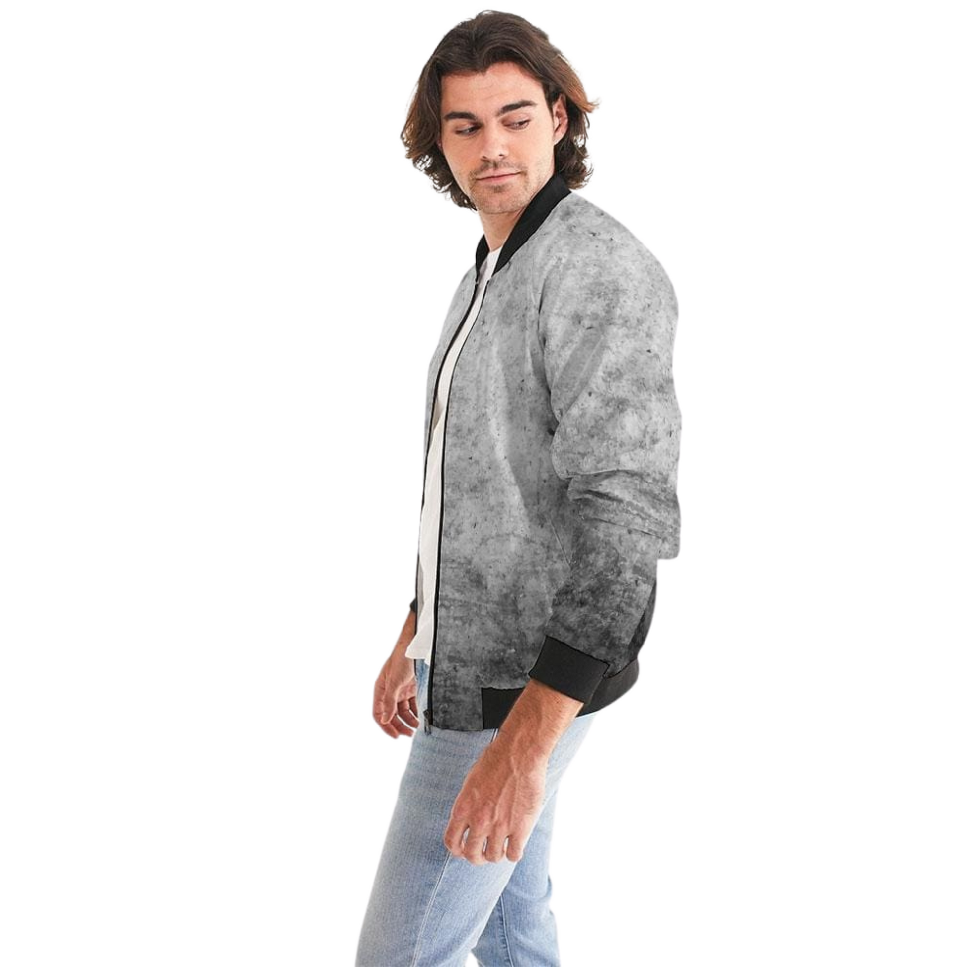 Men's Silver Wolf Lightweight Bomber Jacket - Ash and Chrome Clothing Co LLC