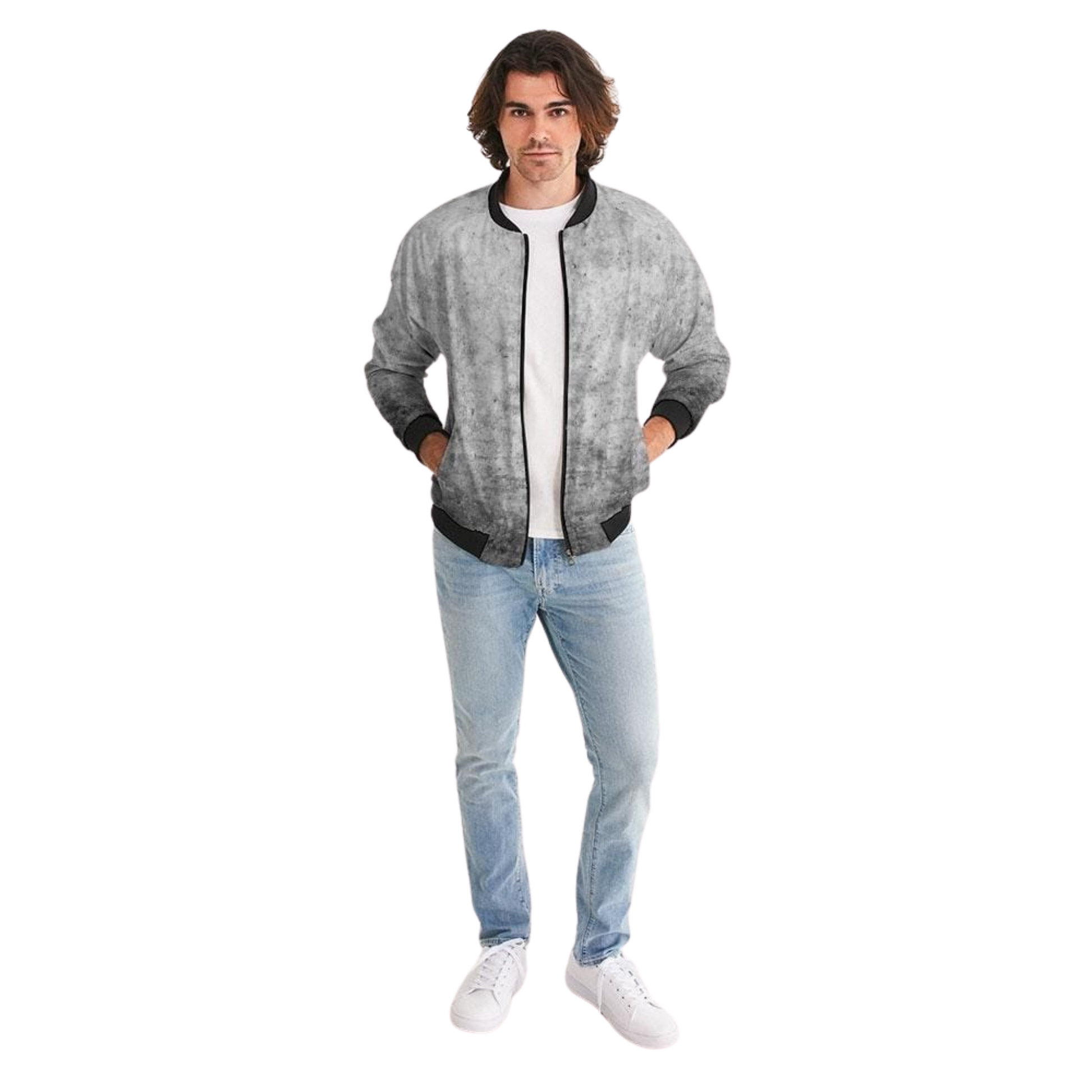 Men's Silver Wolf Lightweight Bomber Jacket - Ash and Chrome Clothing Co LLC