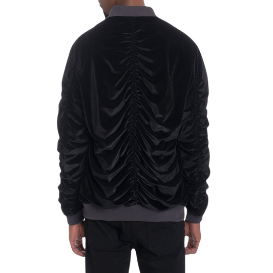 Men's Soft Velour Cinch Sleeve Black Bomber Jacket - Ash and Chrome Clothing Co LLC