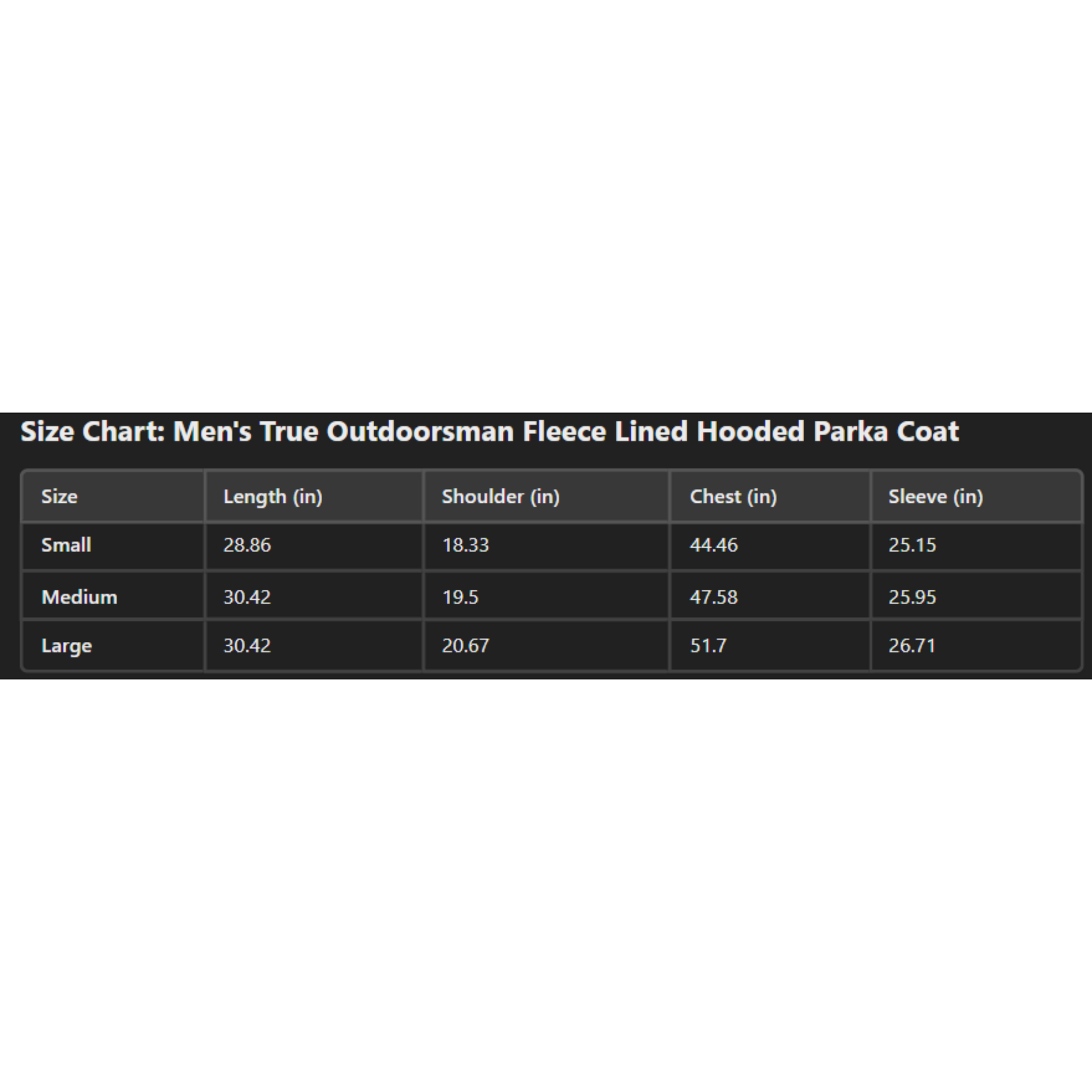 size chart