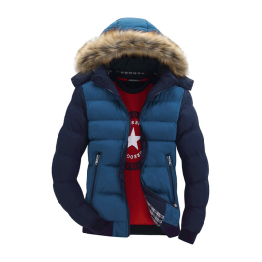 Men's Two-Tone Puffer Jacket with Removable Hood - Ash and Chrome Clothing Co LLC
