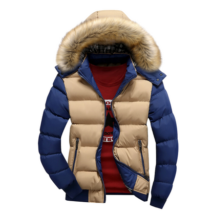 Men's Two-Tone Puffer Jacket with Removable Hood - Ash and Chrome Clothing Co LLC