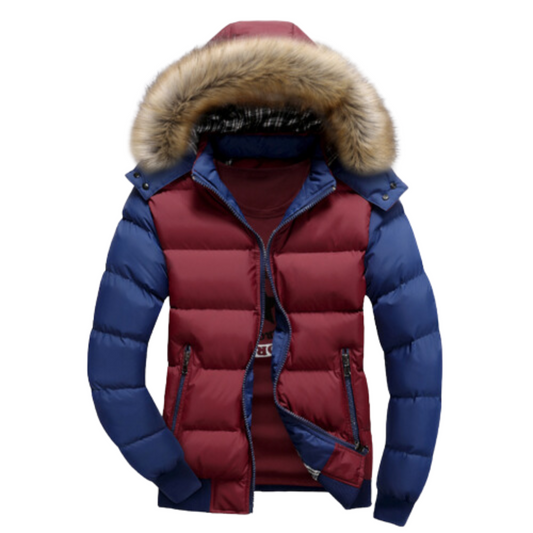 Men's Two-Tone Puffer Jacket with Removable Hood - Ash and Chrome Clothing Co LLC