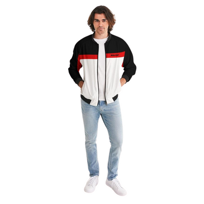 Men's Wakerlook Redline Bomber Jacket – lightweight white jacket with bold black and red accents, featuring ribbed cuffs, metal zip closure, and welt pockets, perfect for casual or sportswear.