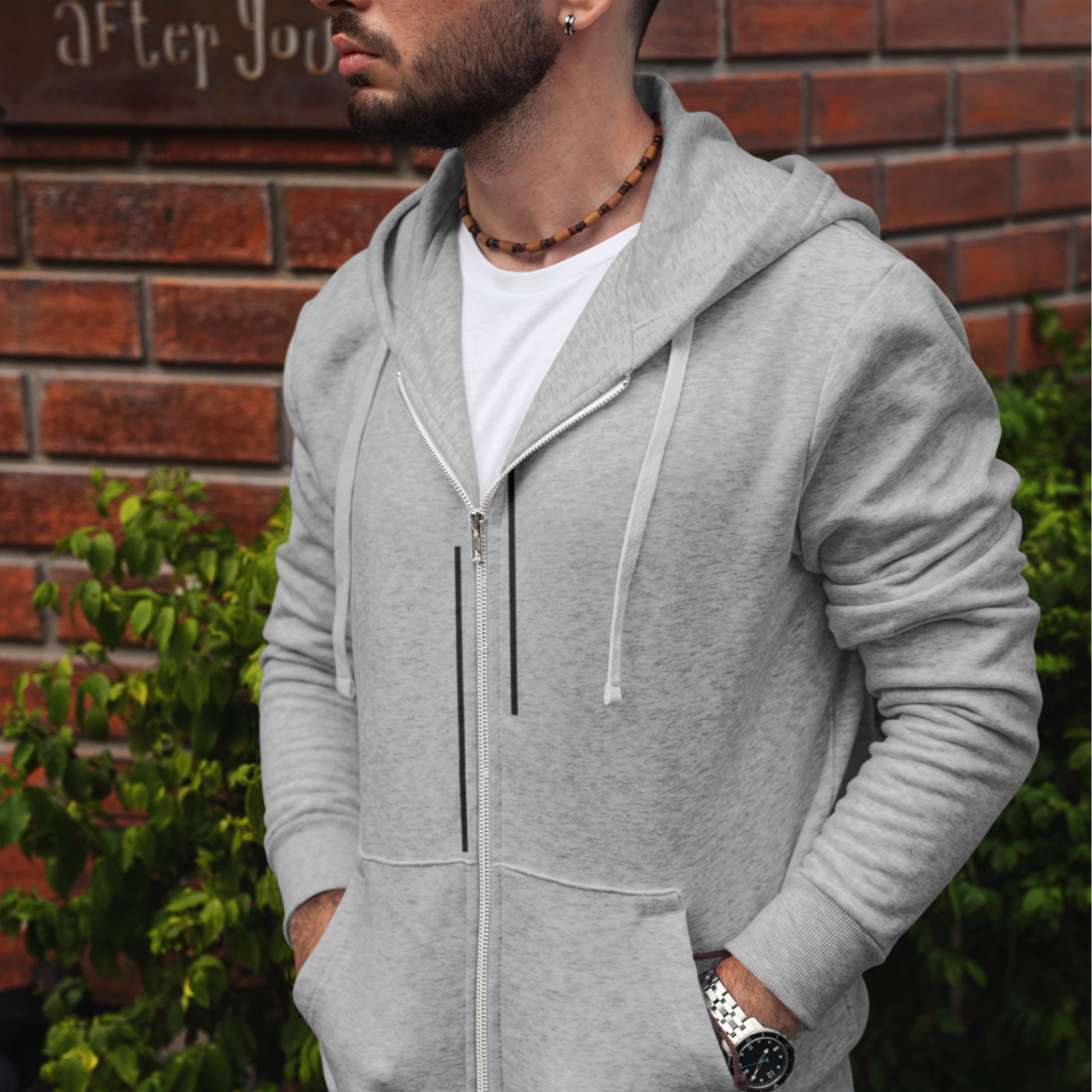 Men's Zipper Pocket Hoodie with Drawstrings and Accent Stripes - Ash and Chrome Clothing Co LLC