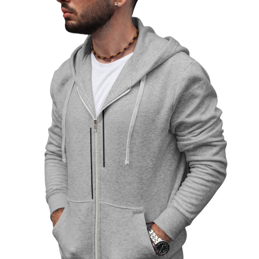 Men's Zipper Pocket Hoodie with Drawstrings and Accent Stripes - Ash and Chrome Clothing Co LLC