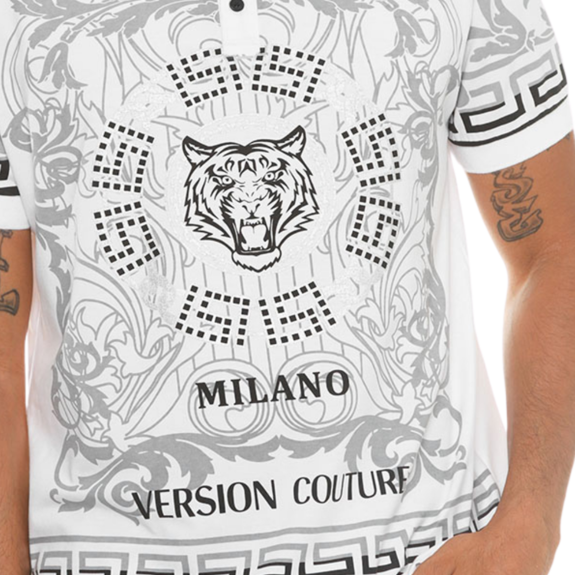 Men's Milano Version Couture Embroidered Polo Shirt White - Ash and Chrome Clothing Co LLC