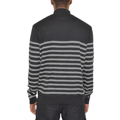 Men's Casual Quarter Zip Black and Gray Stripes Sweater - Ash and Chrome Clothing Co LLC