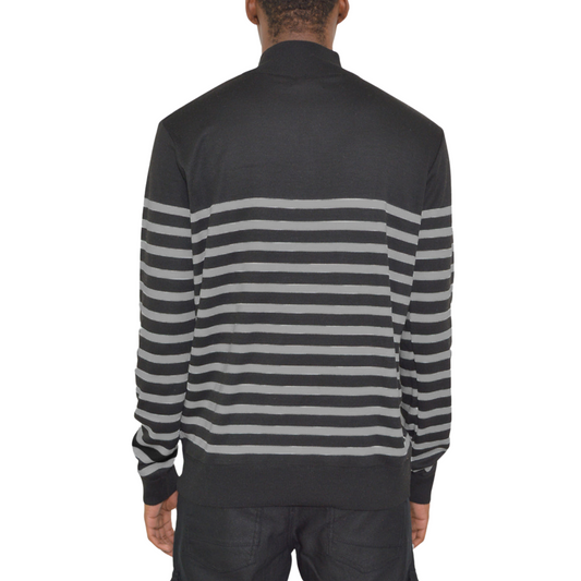 Men's Casual Quarter Zip Black and Gray Stripes Sweater - Ash and Chrome Clothing Co LLC