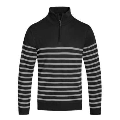 Men's Casual Quarter Zip Black and Gray Stripes Sweater - Ash and Chrome Clothing Co LLC