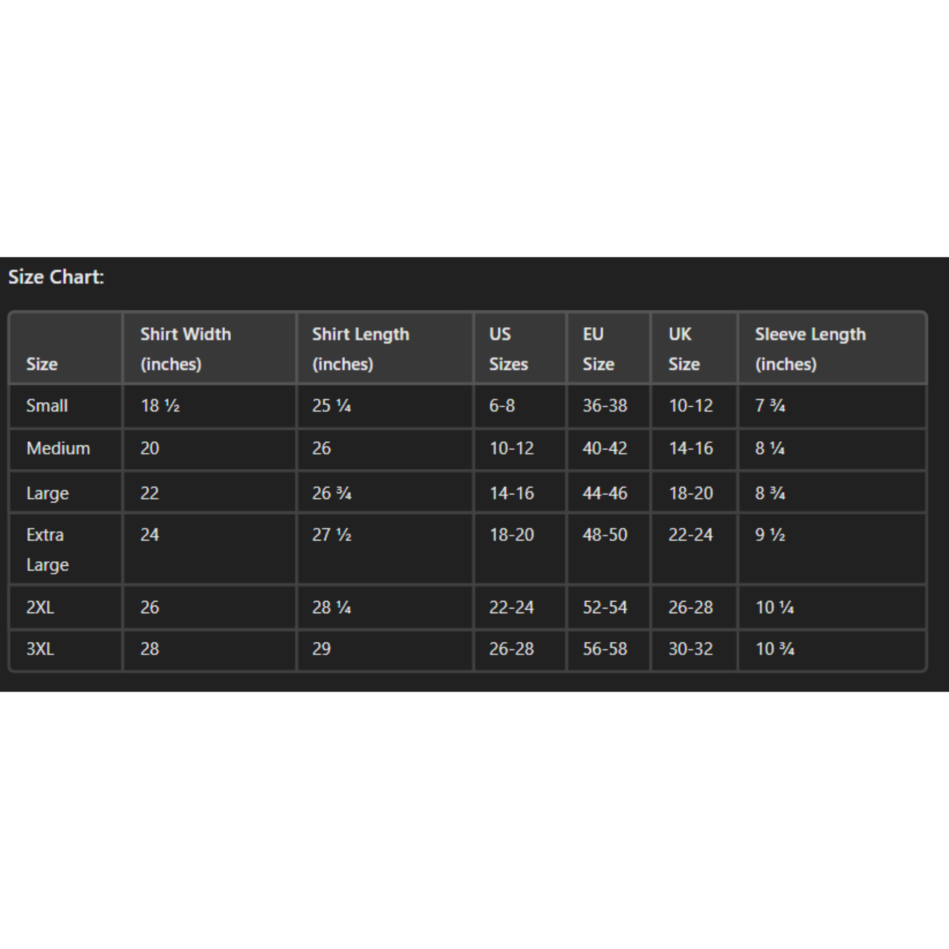 size chart