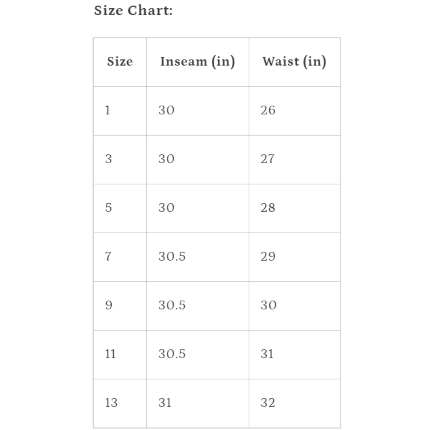 size chart