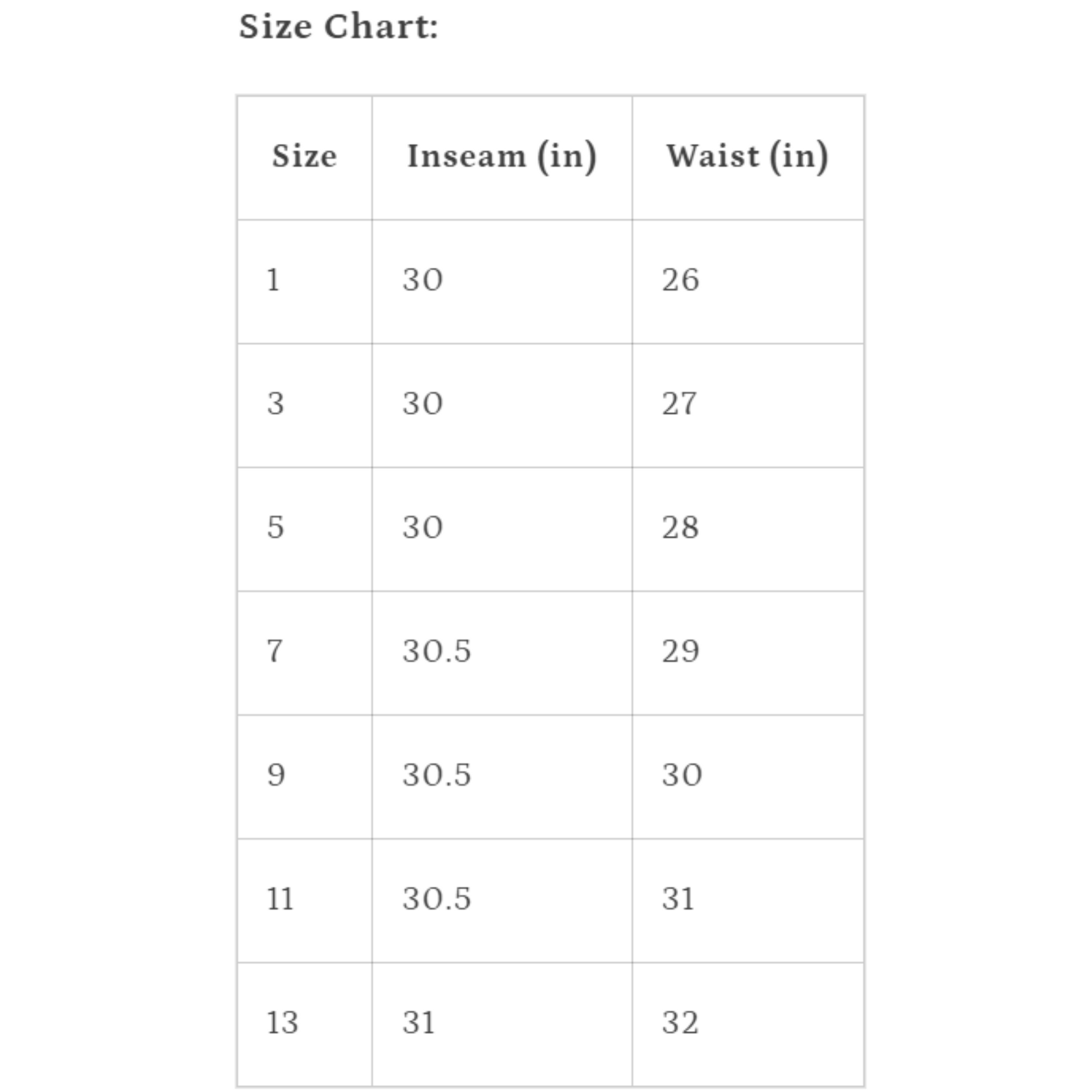 size chart