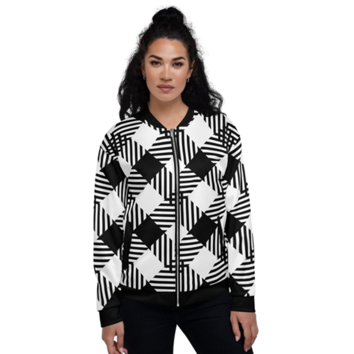 Women's Black and White Plaid Pocket Bomber - Ash and Chrome Clothing Co LLC