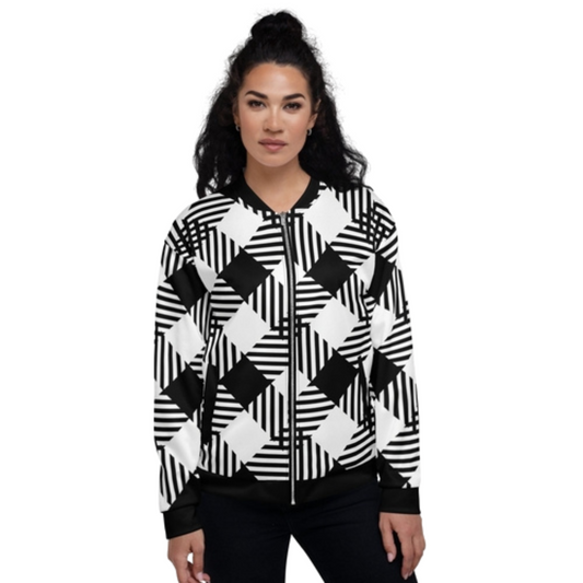Women's Black and White Plaid Pocket Bomber - Ash and Chrome Clothing Co LLC