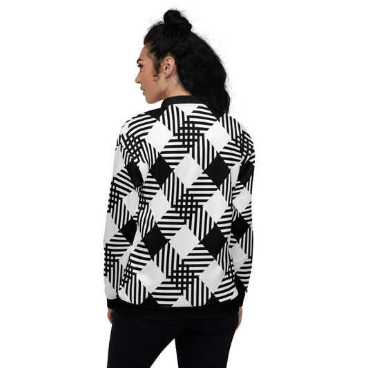 Women's Black and White Plaid Pocket Bomber - Ash and Chrome Clothing Co LLC