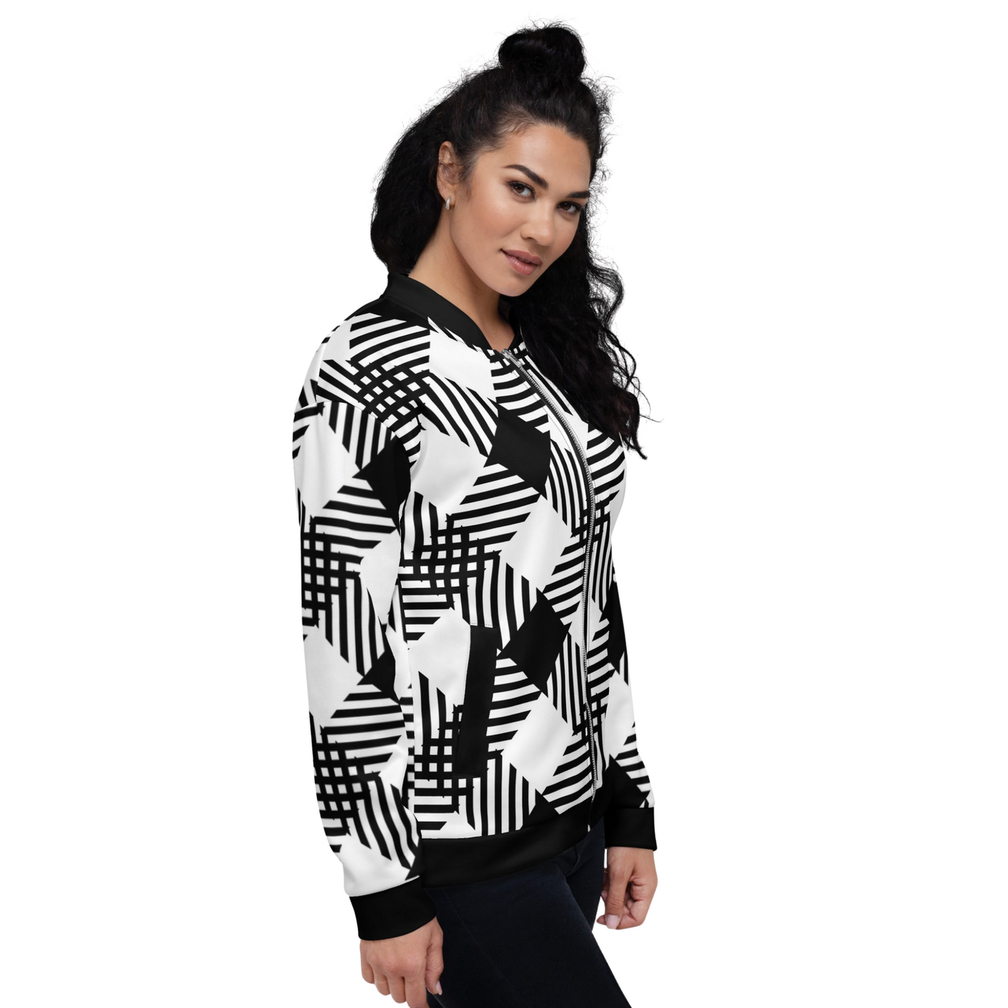 Women's Black and White Plaid Pocket Bomber - Ash and Chrome Clothing Co LLC