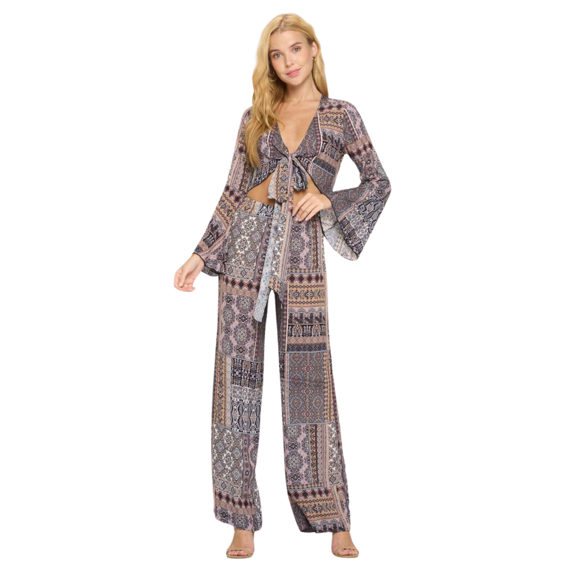 Women's Bohemian Crop Top and Matching Pants Set - Ash and Chrome Clothing Co LLC