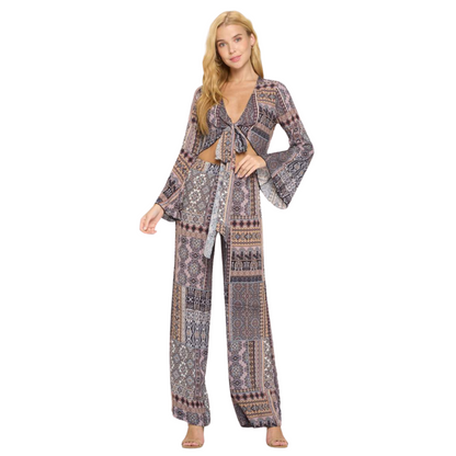 Women's Bohemian Crop Top and Matching Pants Set - Ash and Chrome Clothing Co LLC