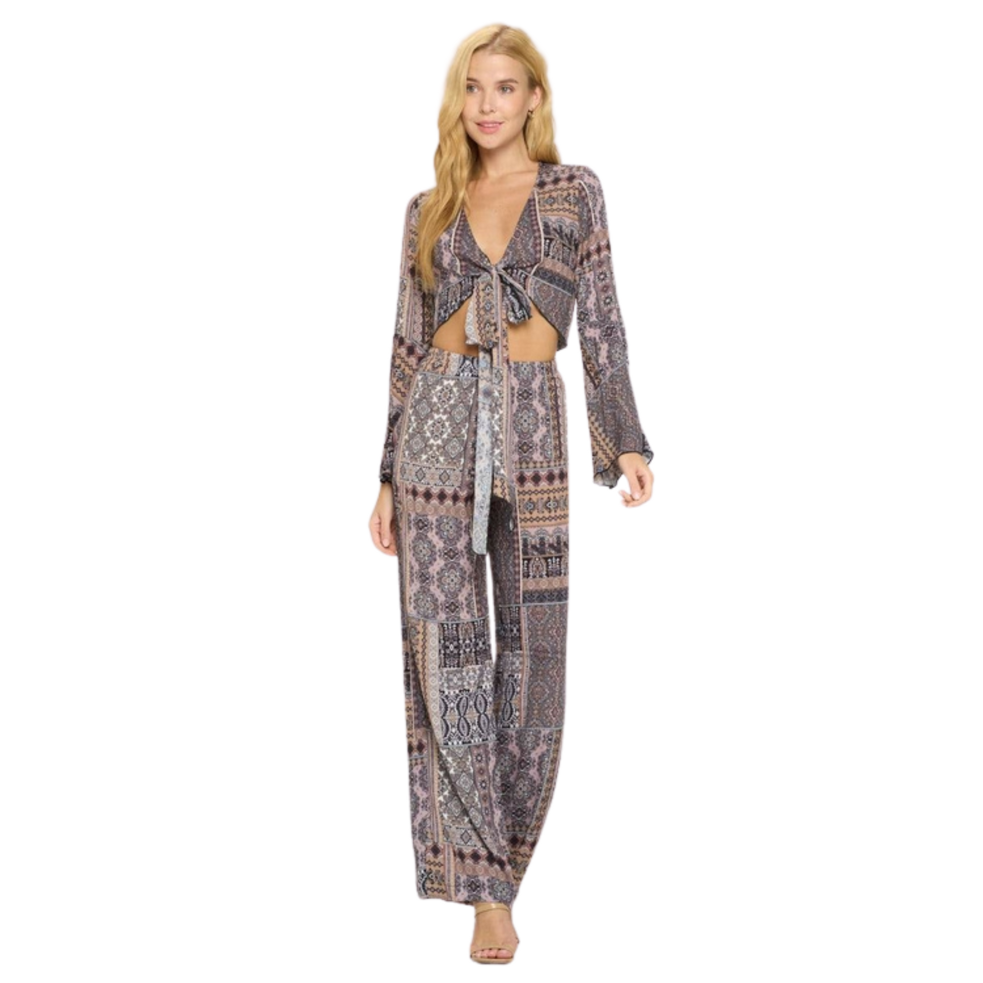 Women's Bohemian Crop Top and Matching Pants Set - Ash and Chrome Clothing Co LLC