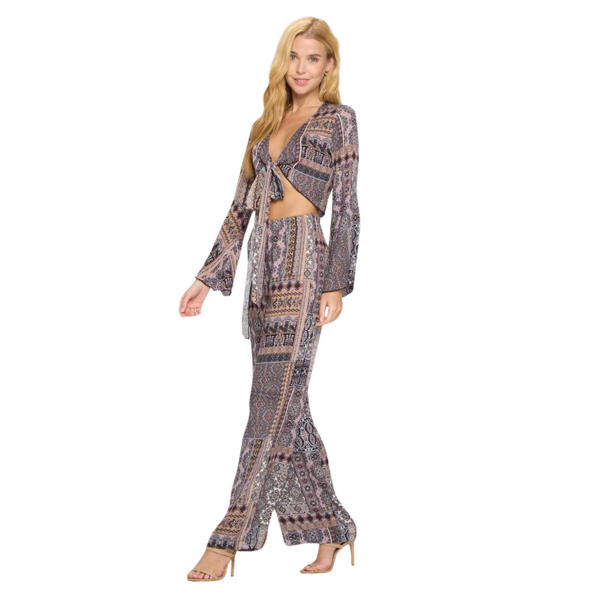 Women's Bohemian Crop Top and Matching Pants Set - Ash and Chrome Clothing Co LLC