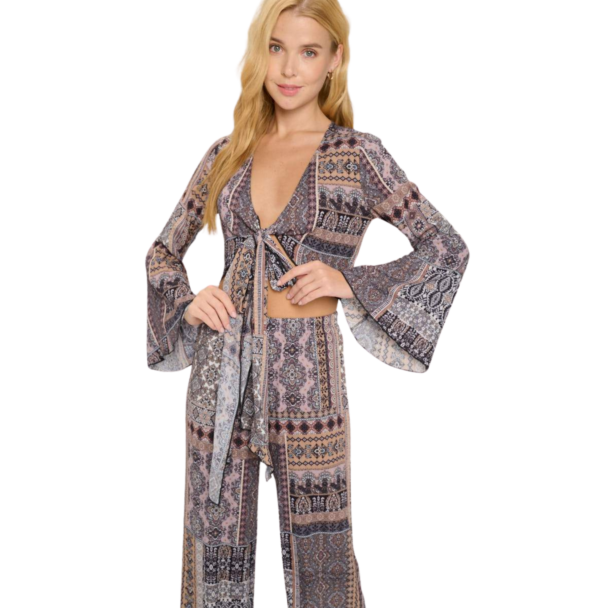 Women's Bohemian Crop Top and Matching Pants Set - Ash and Chrome Clothing Co LLC