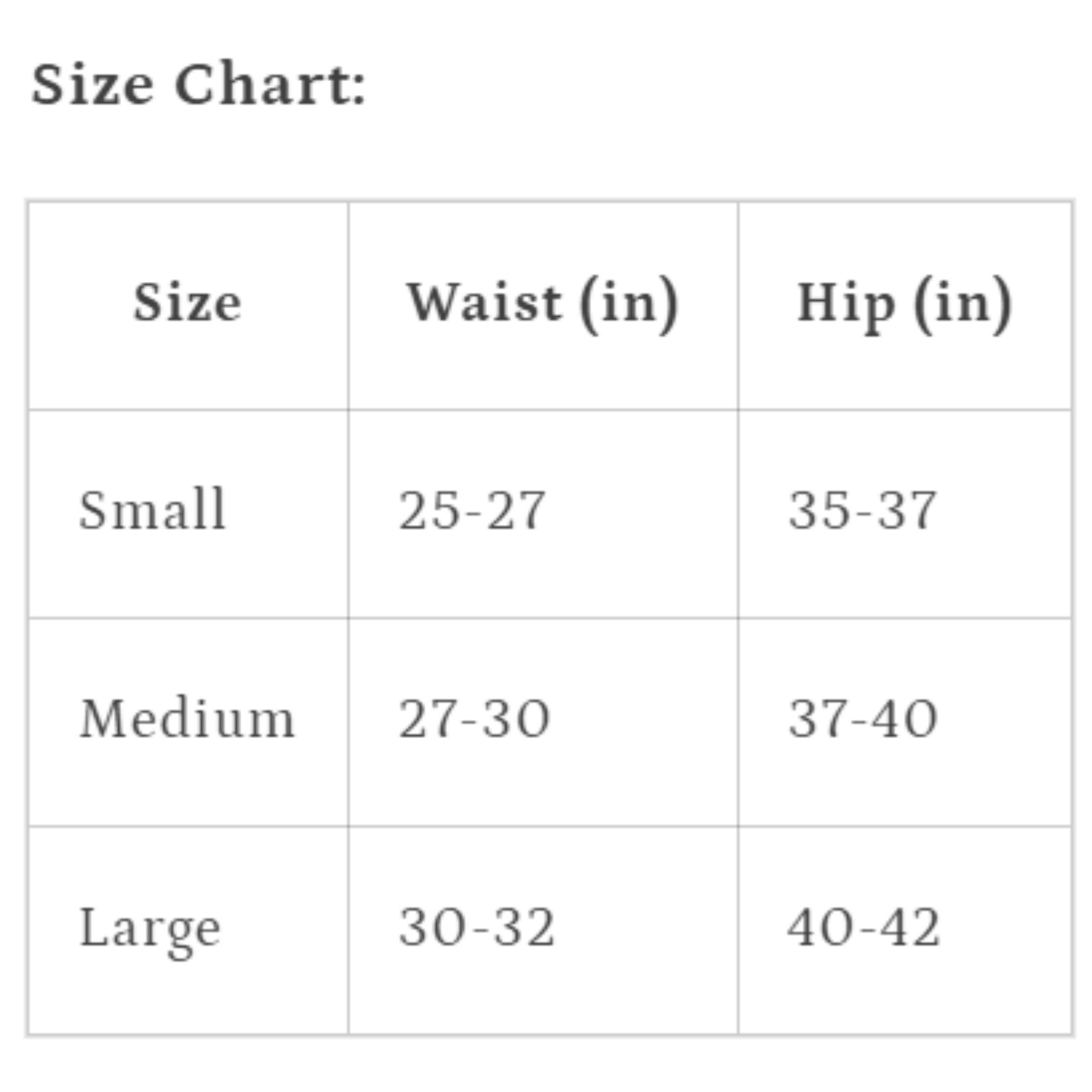 size chart