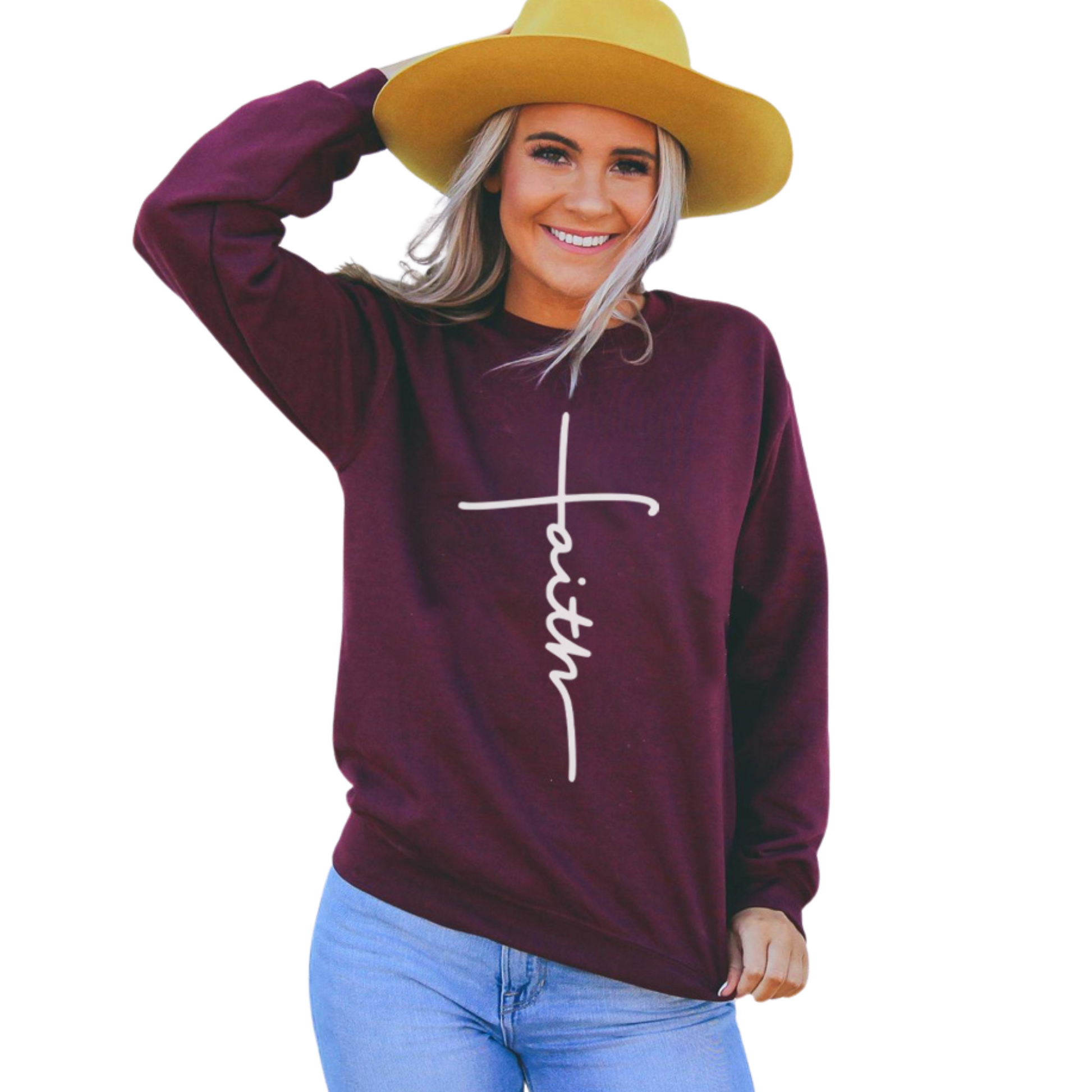 Women's Faith Cross Premium Cotton Blend Sweatshirt - Ash and Chrome Clothing Co LLC
