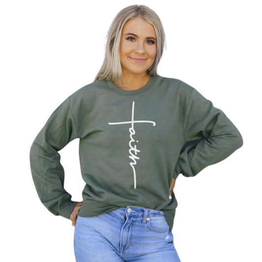 Women's Faith Cross Premium Cotton Blend Sweatshirt - Ash and Chrome Clothing Co LLC