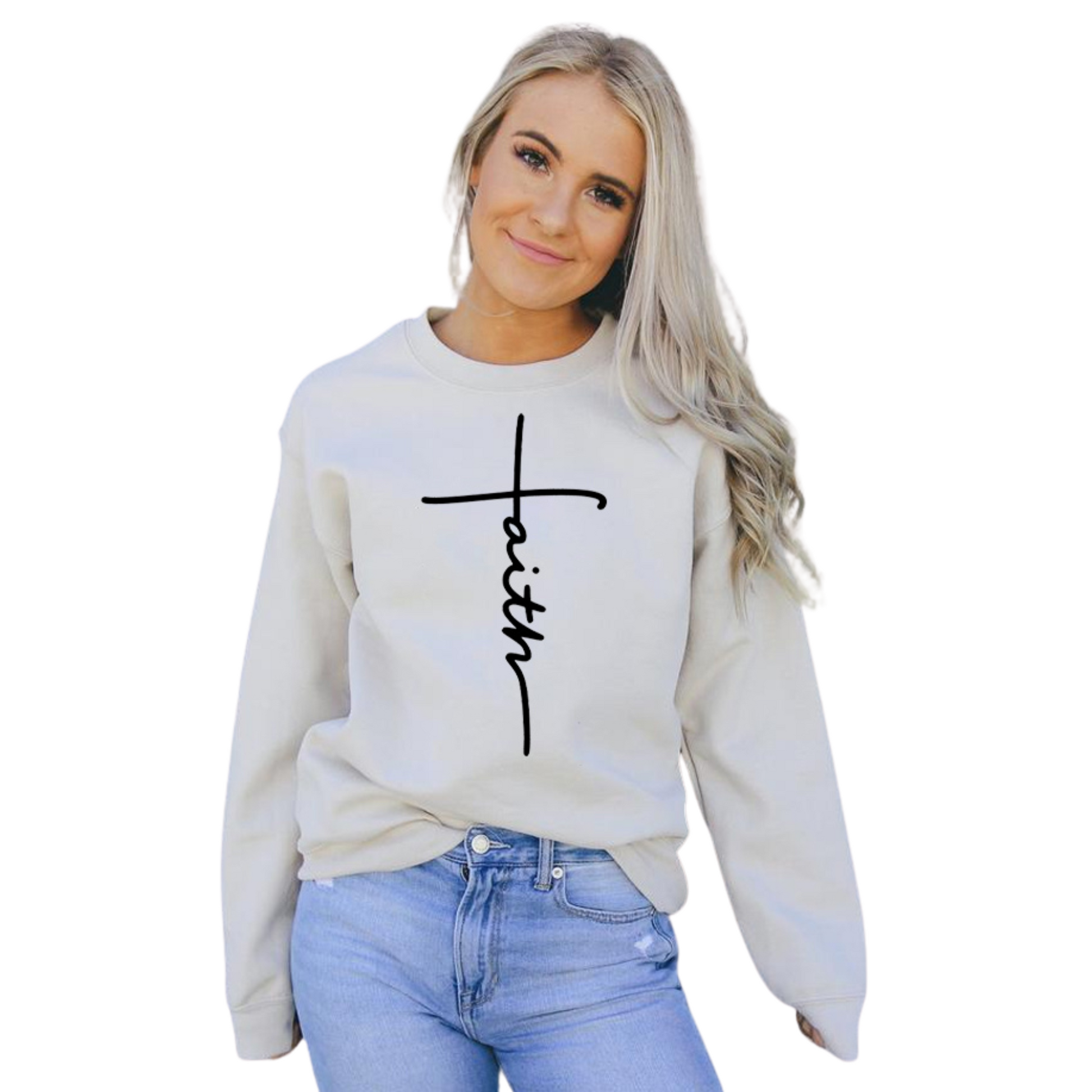 Women's Faith Cross Premium Cotton Blend Sweatshirt - Ash and Chrome Clothing Co LLC