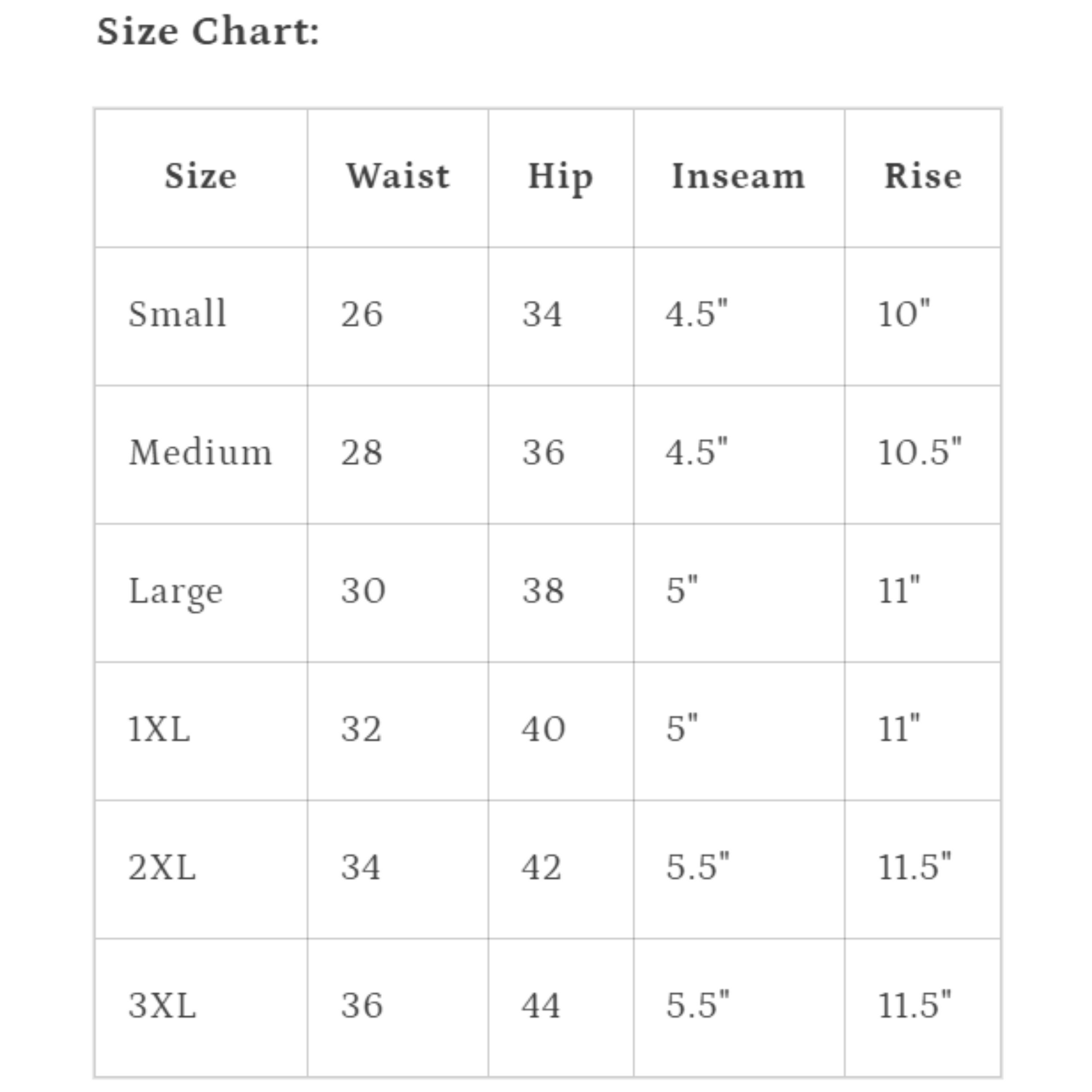 size chart