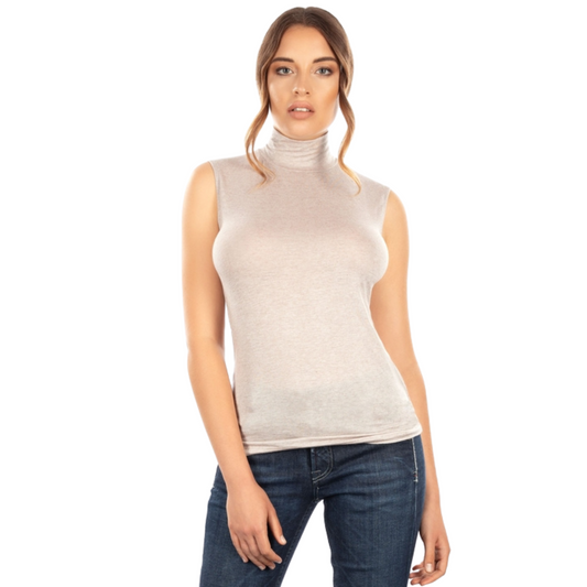 Women's Italian Cashmere Blend Sleeveless Turtleneck - Ash and Chrome Clothing Co LLC