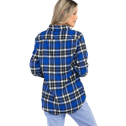 Women's Loose-Fit Button Up Pocket Flannel in True Blue
