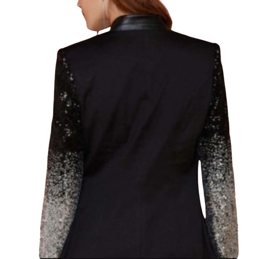Women's Punk Rock Fashion Blazer with Silver Sequin Sleeves - Ash and Chrome Clothing Co LLC