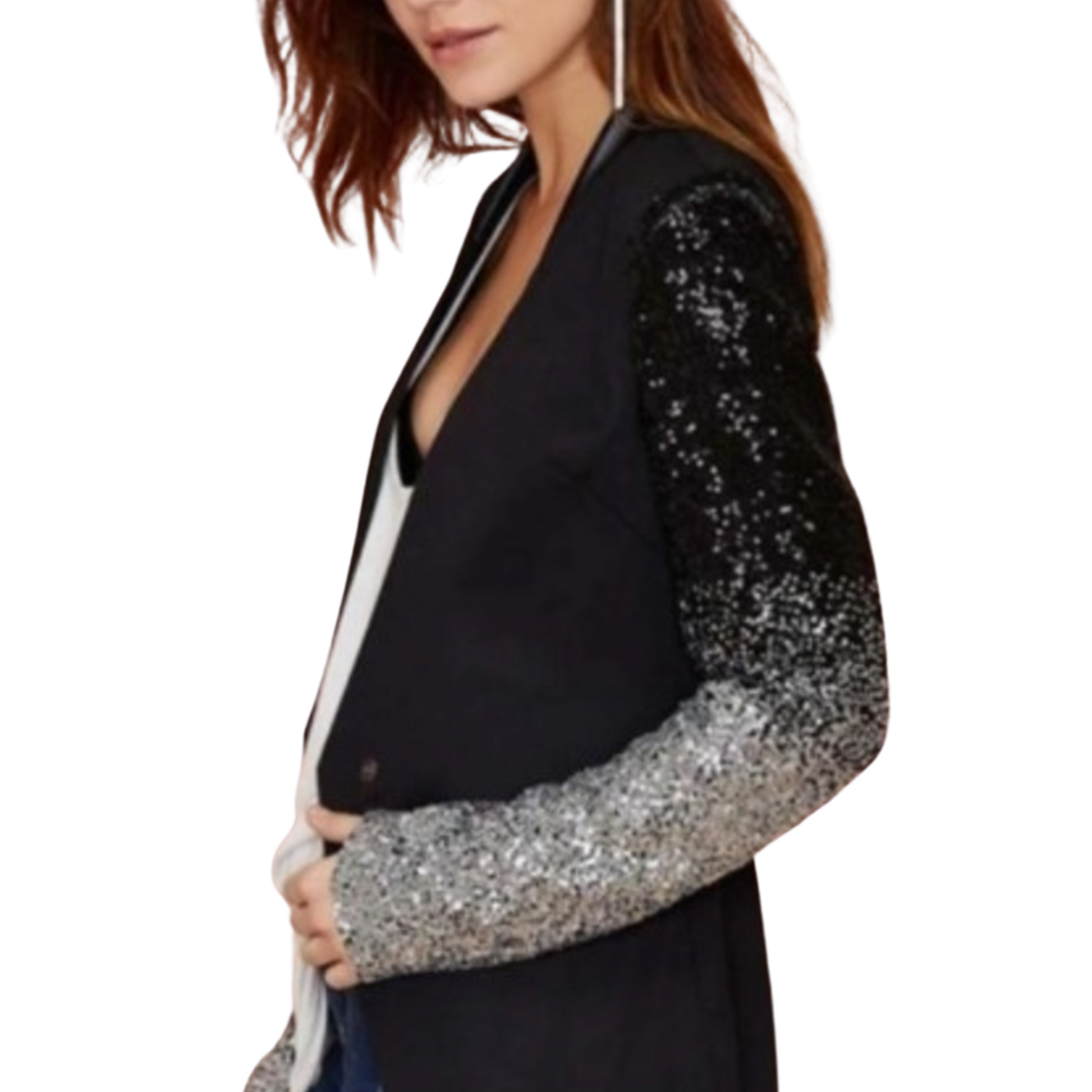 Women's Punk Rock Fashion Blazer with Silver Sequin Sleeves - Ash and Chrome Clothing Co LLC