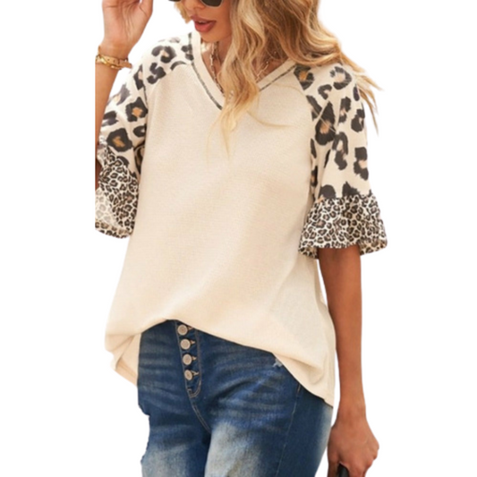 Women's Sexy Cheetah Print Short Sleeve Summer Blouse - Ash and Chrome Clothing Co LLC