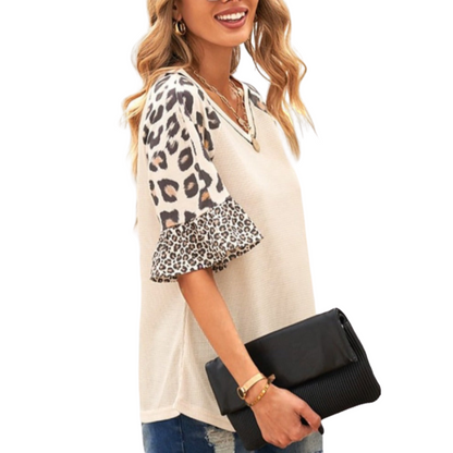 Women's Sexy Cheetah Print Short Sleeve Summer Blouse - Ash and Chrome Clothing Co LLC