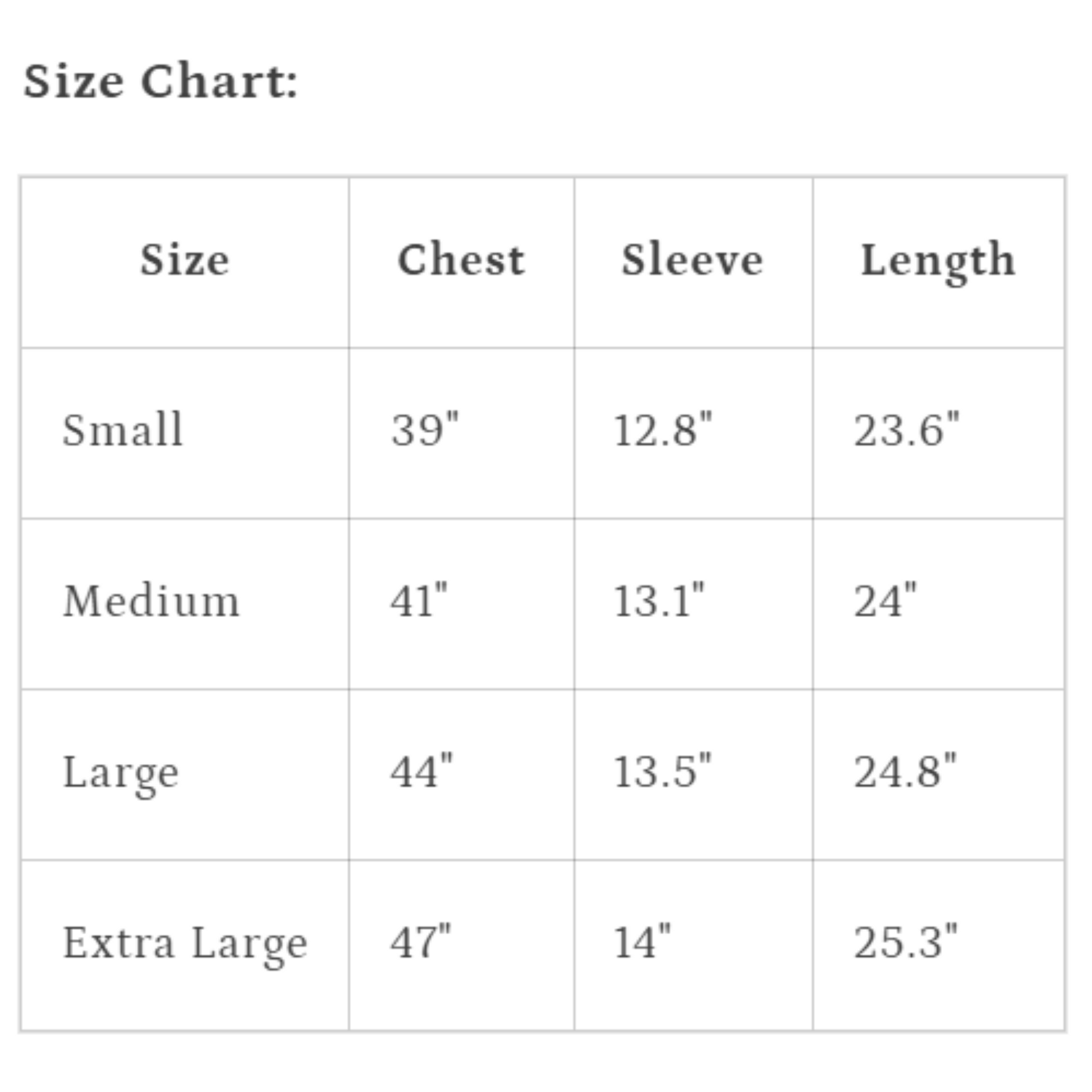 size chart