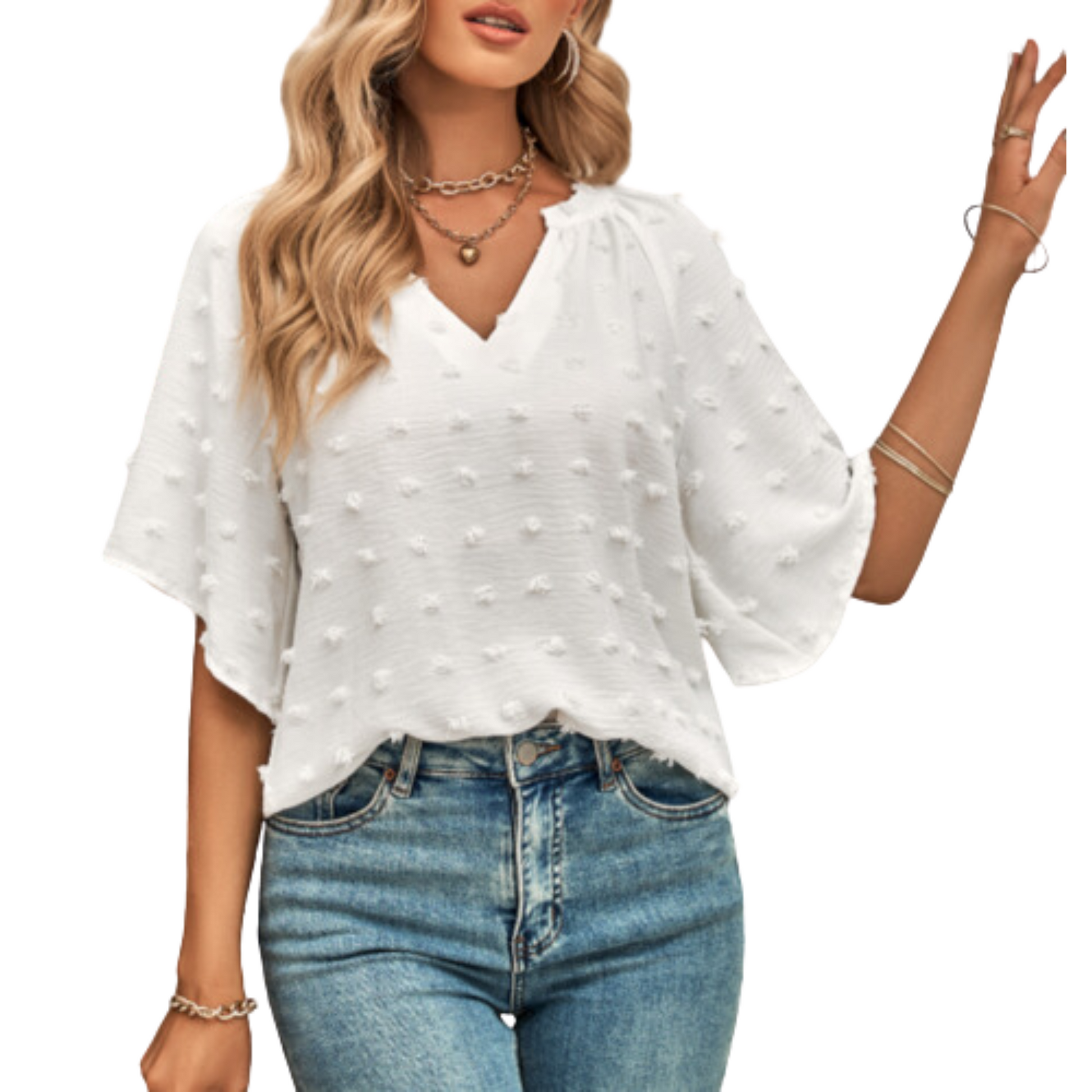 Women's V Neck Batwing Summer Chiffon Blouse - Ash and Chrome Clothing Co LLC