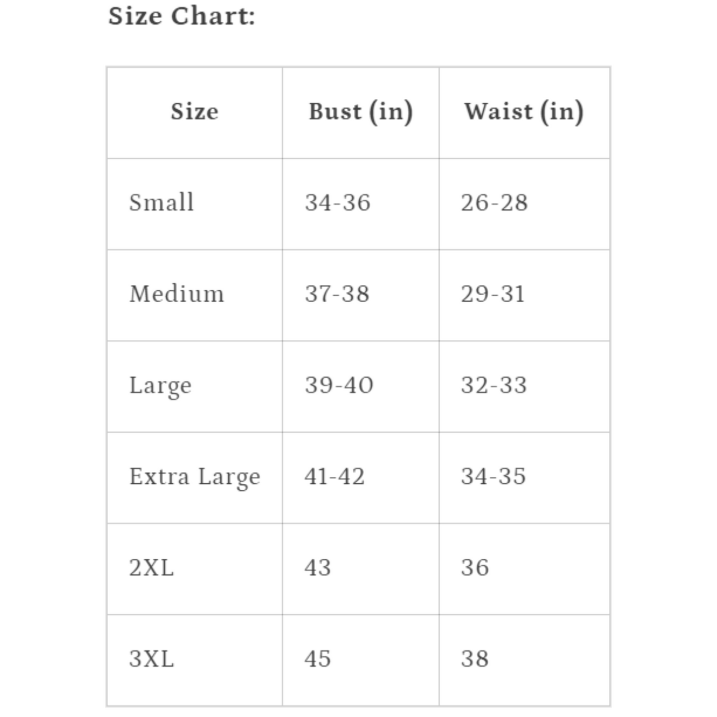 size chart