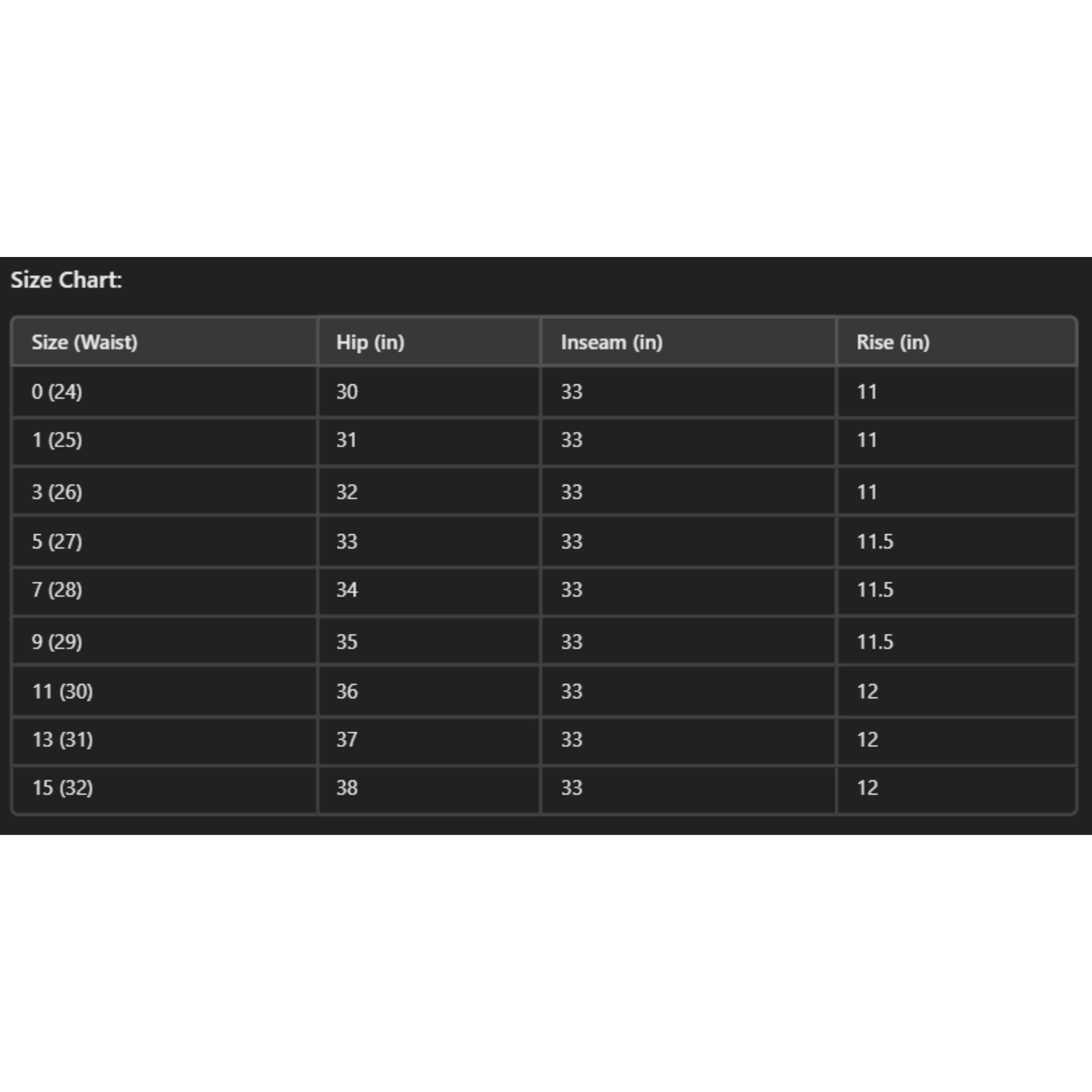size chart