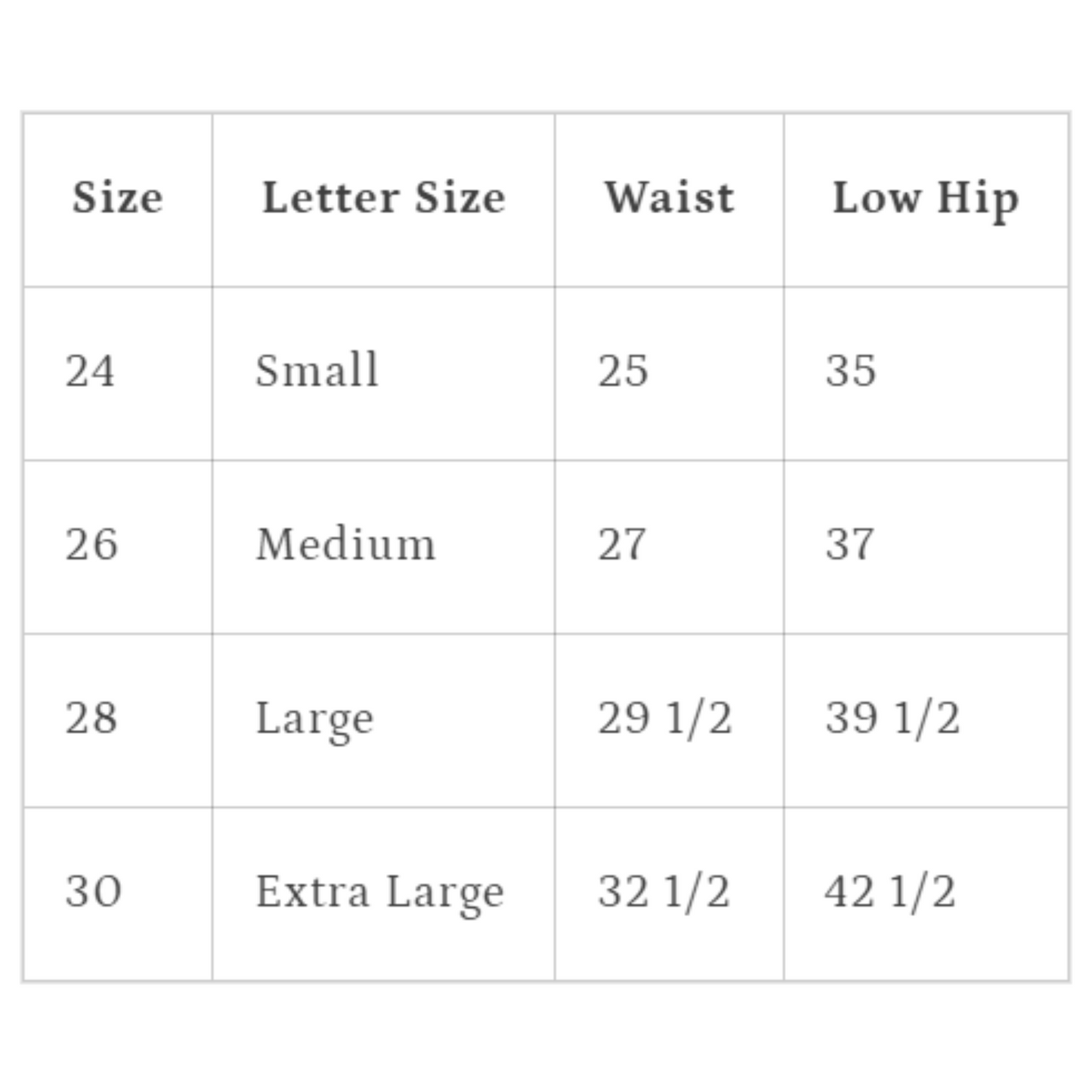 size chart