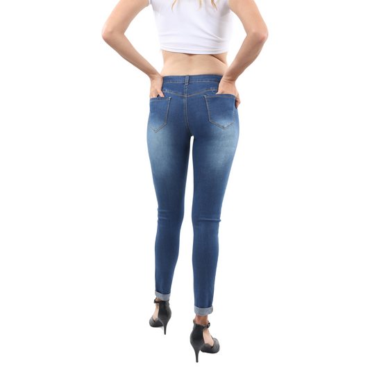 Women's Washed and Whiskered Stretch Denim Skinny Jeans - Ash and Chrome Clothing Co LLC