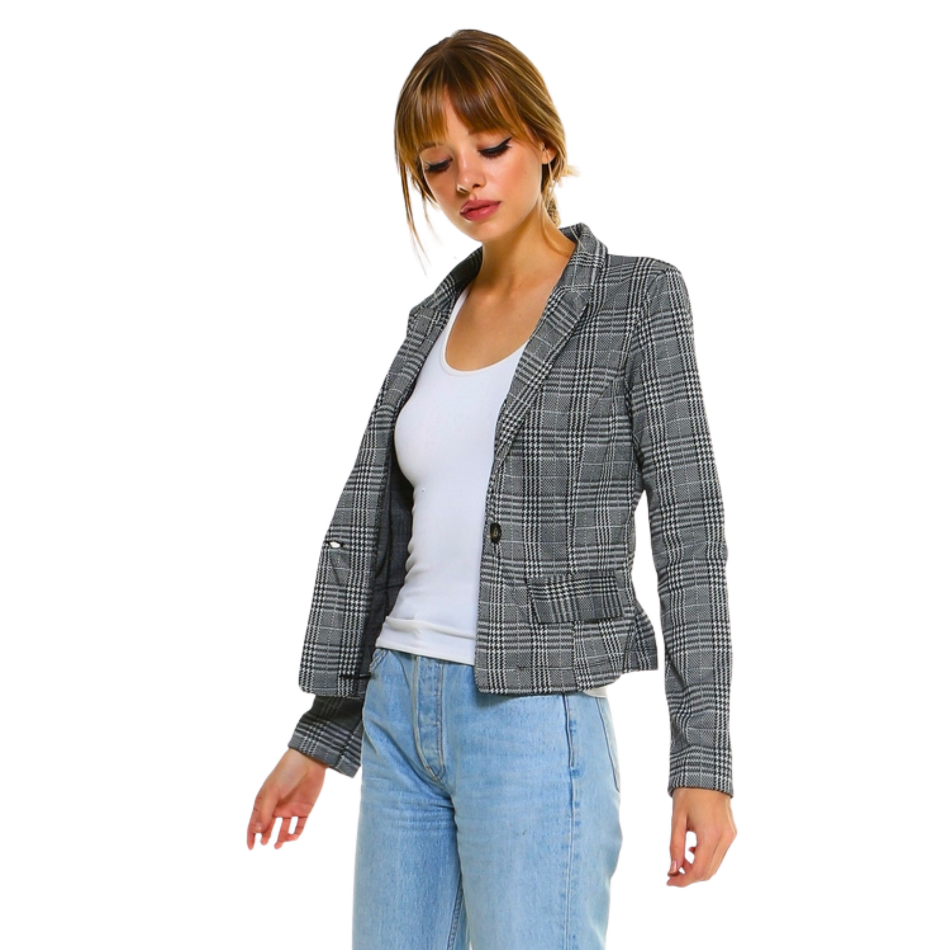 Women's Grey Glen Classic Plaid Blazer - Ash and Chrome Clothing Co LLC