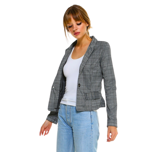 Women's Grey Glen Classic Plaid Blazer - Ash and Chrome Clothing Co LLC