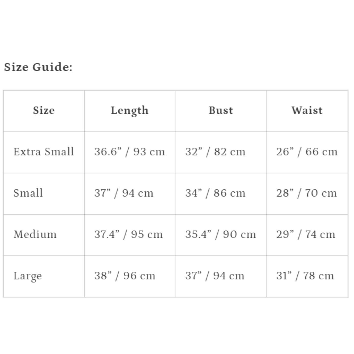 size chart